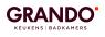 Logo van Grando Keukens | Badkamers met grote donkere letters en een kleine oranje vierkant rechtsboven.