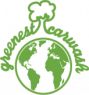 Groen logo met wereldbol, wolk en de tekst greenest carwash.