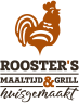 Logo van Rooster's Franchise met een oranje hanenillustratie en de tekst Rooster's Maaltijd & Grill huisgemaakt.