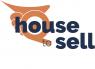 Logo van House to Sell met blauwe tekst en oranje huispijlvorm achtergrond.