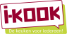 I-Kook logo met slogan De keuken voor iedereen! in een spreekballonontwerp.