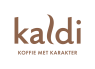 Kaldi logo met de tekst Koffie met karakter in bruine letters.