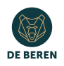 Logo van De Beren met een gestileerd berengezicht in goud op een donkergroene achtergrond en de tekst De Beren eronder.