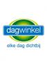 Logo van Dagwinkel met de slogan elke dag dichtbij op een groene en gele achtergrond.
