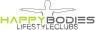 Logo van Happy Bodies Lifestyleclubs met gestileerde persoon en tekst in groen en grijs.