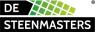 Logo van DE STEENMASTERS met groene tegelpatronen en tekst op een zwarte achtergrond.