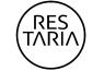 Restaria-logo in een zwarte cirkel met moderne, strakke letters.