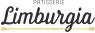 Logo van Patisserie Limburgia met sierlijk zwart-witte letters en een goudkleurige pijl onderaan.