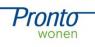 Logo van Pronto Wonen met blauwe en groene letters tegen een witte achtergrond.