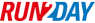 Run2Day-logo met rode en blauwe letters op een witte achtergrond.
