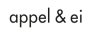 Zwart-wit logo met de tekst appel & ei in moderne typografie.