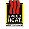 Logo van Speedheat vloerverwarming met rode warmtegolven op een zwarte achtergrond.