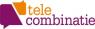 Logo van Telecombinatie met paarse en oranje spraakballon en tekst.