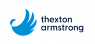 Blauw logo met gestileerde vleugelvorm naast de tekst thexton armstrong in donkere letters.