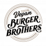 Rond logo met de tekst 100% Vegan Burger Brothers in sierlijk zwart-wit ontwerp.