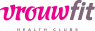 Logo van Vrouwfit Health Clubs met roze en grijze letters.