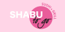 SHABU to go logo met de woorden Sushi & Grill op een roze achtergrond.