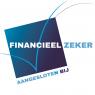 Logo van Financieel Zeker met een blauwe achtergrond en tekst Aangesloten bij onderaan.