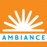 Logo van Ambiance Zonwering met een oranje achtergrond en blauwe tekst onder een wit zonmotief.