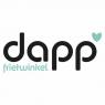 Logo van Dapp Frietwinkel met zwarte tekst en een groen hartje.