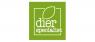 Groen logo van Dierspecialist met een witte letter en een gestileerd bladmotief.