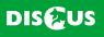 Wit Discus-logo met een silhouet van een hond en kat in de letter C op een groene achtergrond.