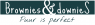 Logo van Brownies&downieS met de tekst Puur is perfect in witte letters tegen een donkere achtergrond.