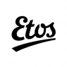 Etos-logo met sierlijk zwart opschrift en gebogen lijn eronder op een witte achtergrond.