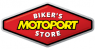 Rood ruitvormig logo met de tekst Biker's MotoPort Store in gele en witte letters.