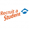 Recruit a Student logo met oranje tekst en blauw-witte academische hoed.