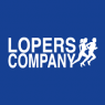 Lopers Company logo met witte tekst en afbeeldingen van rennende figuren op een blauwe achtergrond.