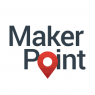 MakerPoint logo met zwarte tekst en rood-locatiepictogram vervangt de letter o.