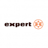 Expert-logo met zwarte tekst en oranje stervormig symbool rechts.