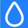 Wit gestileerd druppelvormig logo op een blauwe achtergrond.
