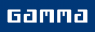 Gamma logo in witte letters op een blauwe achtergrond.