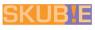 Logo van SKUBIE met oranje letters op een oranje en paarse achtergrond.