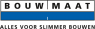 Logo van Bouwmaat met de slogan Alles voor slimmer bouwen op een blauwe achtergrond.