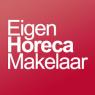 Eigen Horeca Makelaar logo met witte tekst op een rode achtergrond.