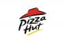 Pizza Hut-logo met rode dakvorm en zwarte tekst op witte achtergrond.