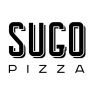 Logo van SUGO Pizza met gestileerde pizza-elementen en moderne typografie.