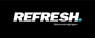Refresh-logo met de tekst Stoomreinigingen tegen een zwarte achtergrond.