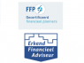 Logo's van FFP Gecertificeerd Financieel Planners en Erkend Financieel Adviseur in blauw en wit.
