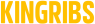 Kingribs-logo in gele hoofdletters, perfect voor premium ribs, burgers en loaded potatoes.