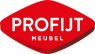 Rood logo van Profijt Meubel met witte tekst en een gestileerd schildontwerp.