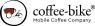 Logo van Coffee-Bike met tekst Mobile Coffee Company en een icoon van een fiets met rode kap.