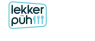 Logo van Lekker Puh met bestekpictogrammen in blauwe tinten.