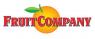 Logo van Fruitcompany met een oranje sinaasappel en groene blaadjes.