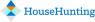 Logo van HouseHunting met blauwe en oranje geometrische vormen naast de merknaam in blauwe tekst.