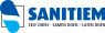 Sanitiem-logo met blauwe druppels en de slogan Zelf doen - Samen doen - Laten doen in grijze letters.