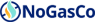 Logo van NoGasCo Franchise met een gestileerde vlam in blauw en oranje naast de bedrijfsnaam.